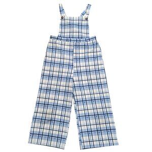 🩵 Heart & Arrow Girls Blue Plaid Overall Jumpsuit Size 14 Wide Leg Criss Cross